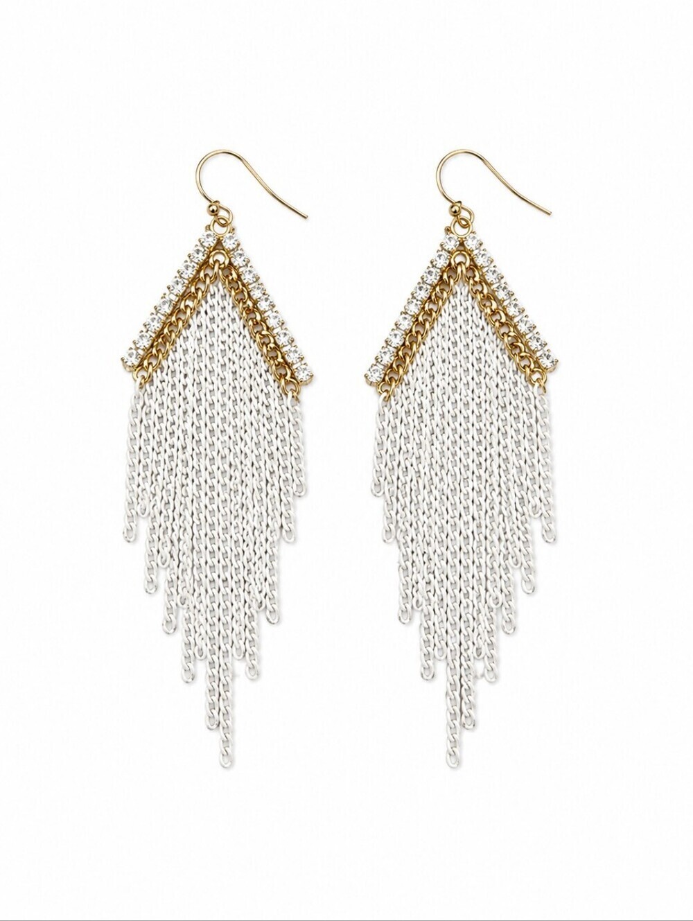White Chain Flapper Fringe Chevron Baddie Dangle Hook Earrings
